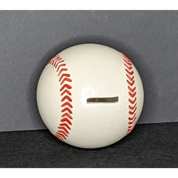 Baseball Bank Ceramic 4.25" Wide White Red - Picture 2 of 4